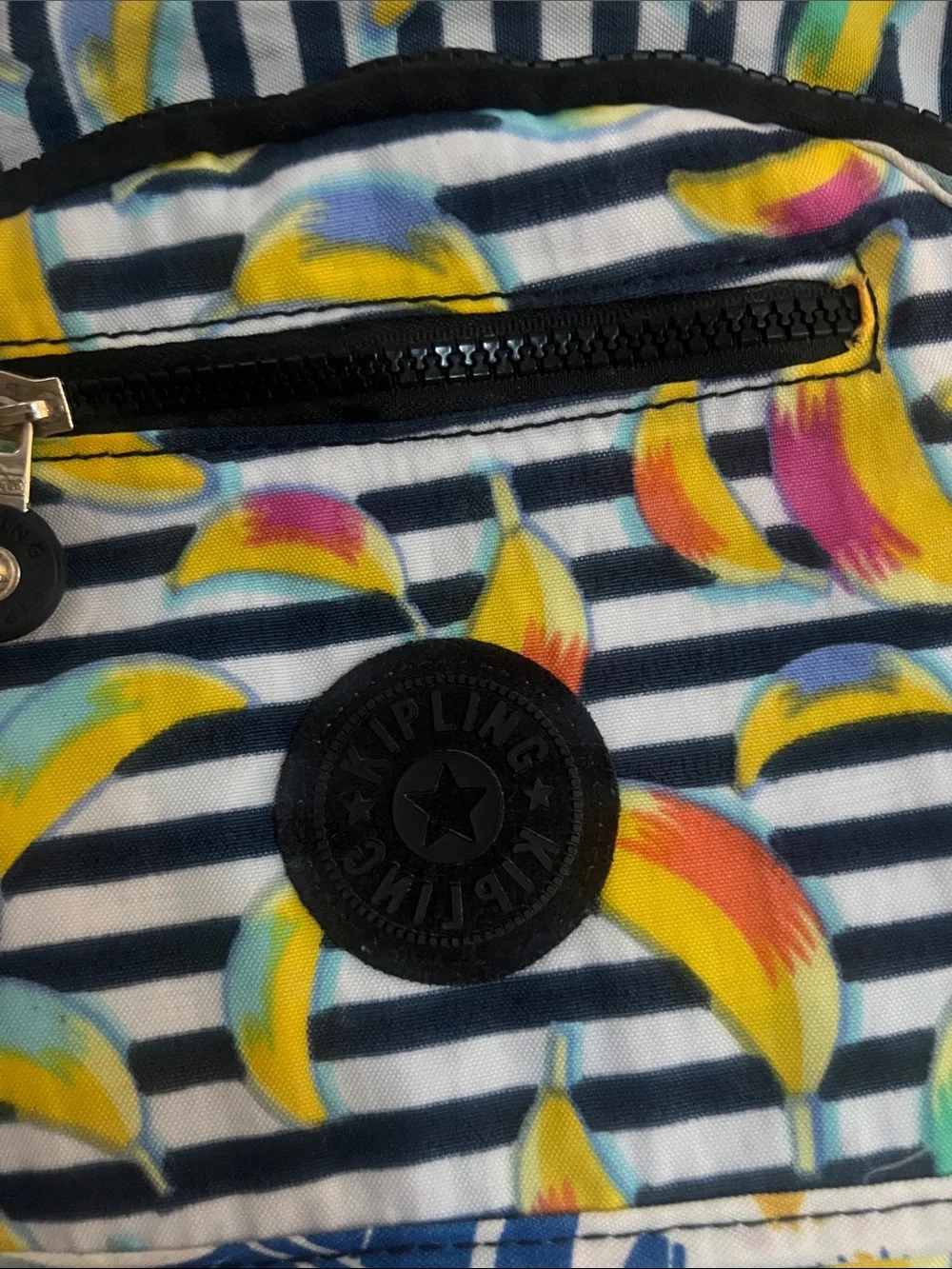 EUC Kipling Banana Print Backpack - Black, White & Yellow Multicolor
